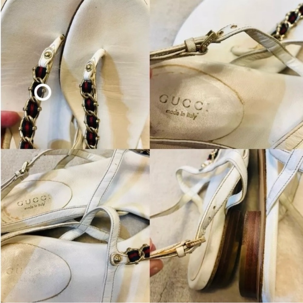 Gucci sandals classic green red Gold chain strip thong white sandals - Picture 8 of 8